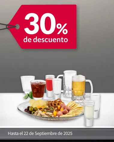 30% de descuento en vajillas y juegos de vasos de cristal